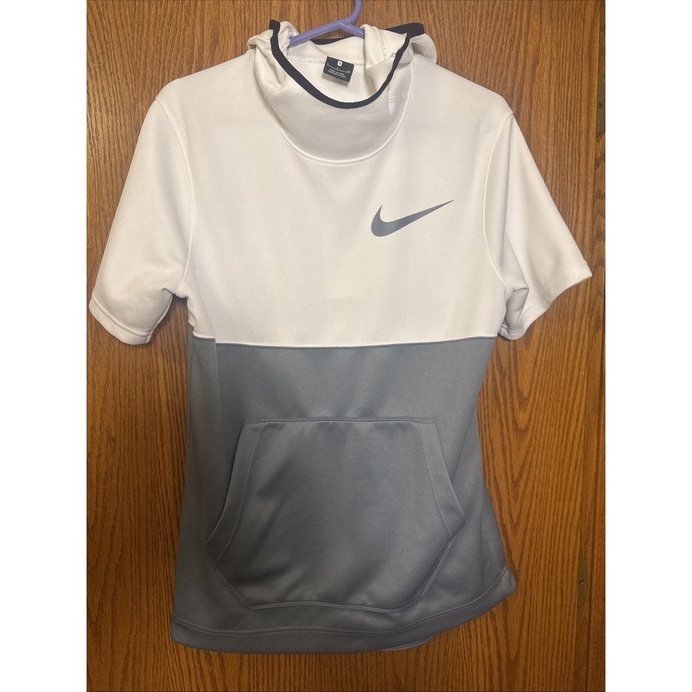 Nike Dri-FIT Hoodie‎ Women's S Short Sleeve Pullover Gray White Athleisure